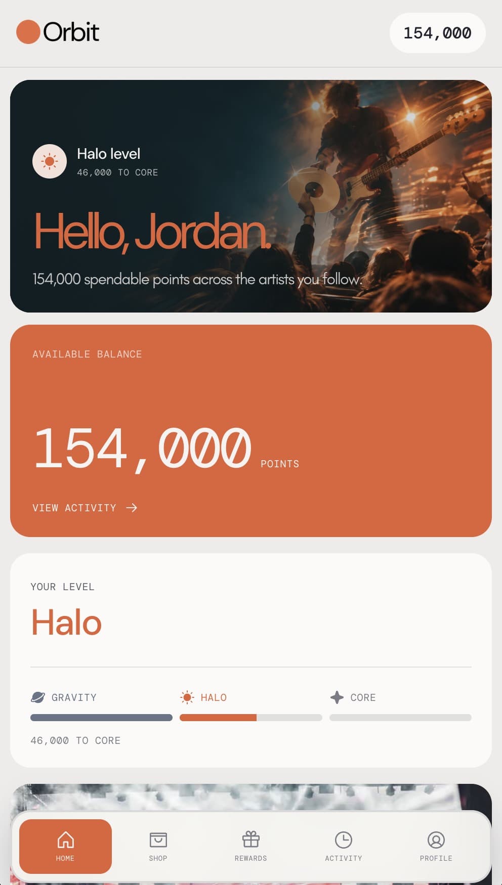 The Orbit fan app: balance, level progress and rewards
